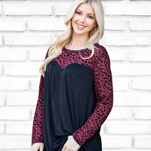 Animal Print Mesh Long Sleeve Top - Picture 2 of 4